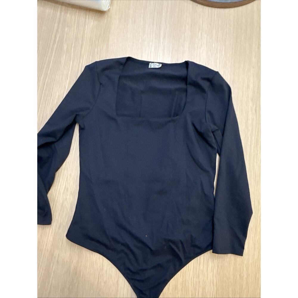 Free People Black Long Sleeve Square Neck Bodysuit